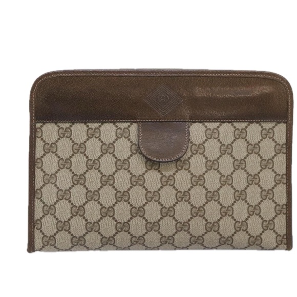 GUCCI GG Supreme Clutch Bag PVC Beige Auth yk15353 - Picture 2 of 16